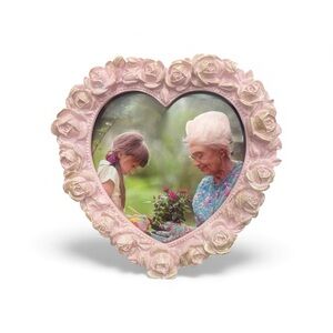 Isaac Jacobs Pink Heart Rose Picture Frame – Shabby Chic Floral Decor - 4x4
